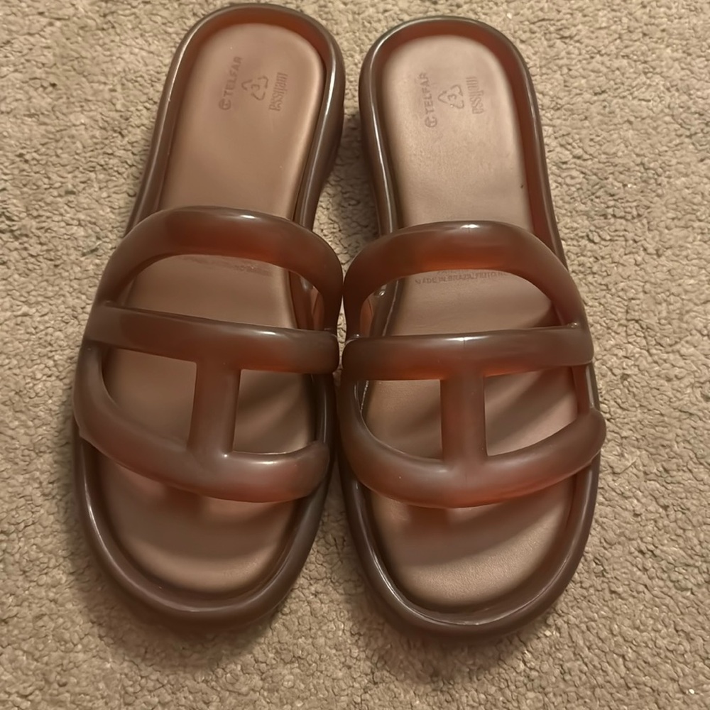 New never worn Telfar Jelly Brown Melissa Slides